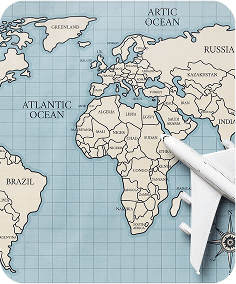Toy plane on a world map